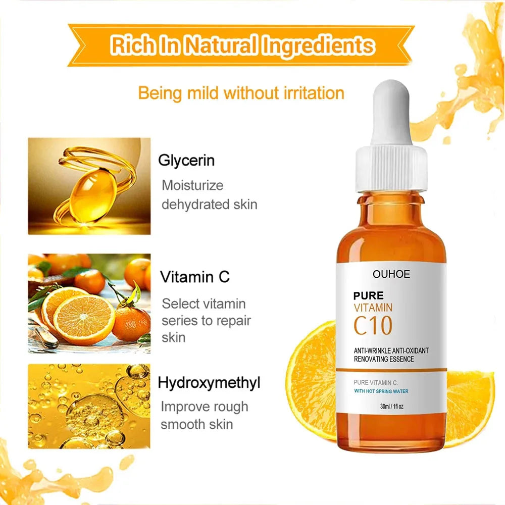 Vitamine C Wrinkle Remover Sérum pour le visage Lifting Raffermissant Fade Fine Lines Anti-aging Essence Blanchiment Éclaircir Nourrir Soins de la peau