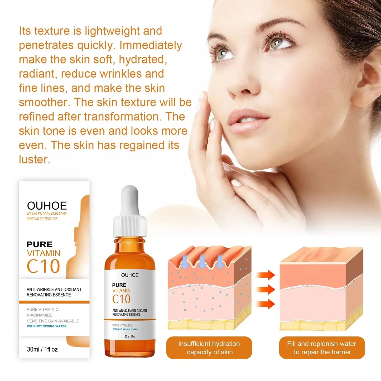 Vitamine C Wrinkle Remover Sérum pour le visage Lifting Raffermissant Fade Fine Lines Anti-aging Essence Blanchiment Éclaircir Nourrir Soins de la peau