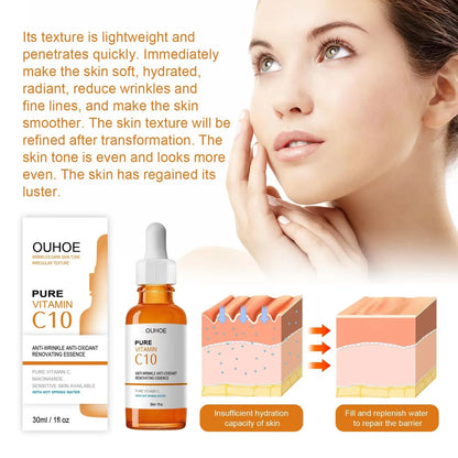 Vitamine C Wrinkle Remover Sérum pour le visage Lifting Raffermissant Fade Fine Lines Anti-aging Essence Blanchiment Éclaircir Nourrir Soins de la peau