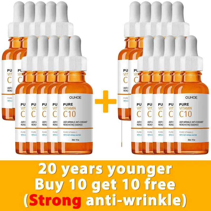 Vitamine C Wrinkle Remover Sérum pour le visage Lifting Raffermissant Fade Fine Lines Anti-aging Essence Blanchiment Éclaircir Nourrir Soins de la peau